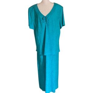 Lady Dorby Vintage Turquoise Faux Layered Short Sleeve Maxi Dress Size 22W